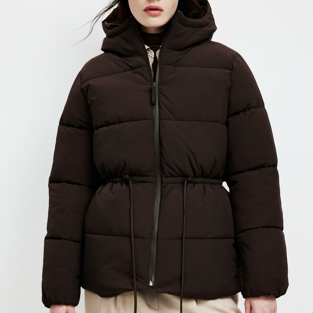H&M Brown Quilted Puffer Jacket with Hood